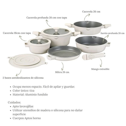 Bateria de Cocina Antiadherente 10 en 1 de Aluminio Fundido